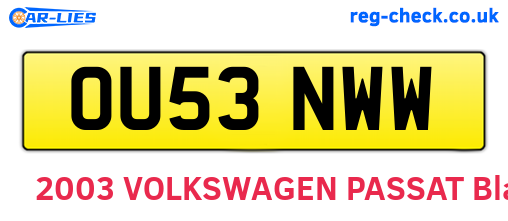 OU53NWW are the vehicle registration plates.