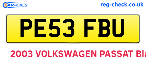 PE53FBU are the vehicle registration plates.