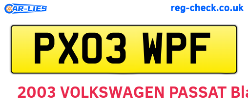 PX03WPF are the vehicle registration plates.