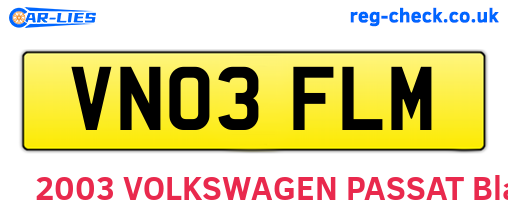 VN03FLM are the vehicle registration plates.