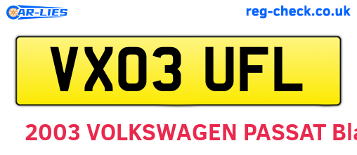 VX03UFL are the vehicle registration plates.
