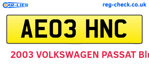 AE03HNC are the vehicle registration plates.