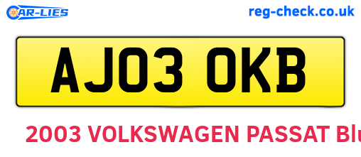 AJ03OKB are the vehicle registration plates.