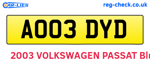 AO03DYD are the vehicle registration plates.