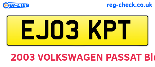 EJ03KPT are the vehicle registration plates.