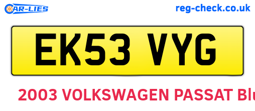 EK53VYG are the vehicle registration plates.
