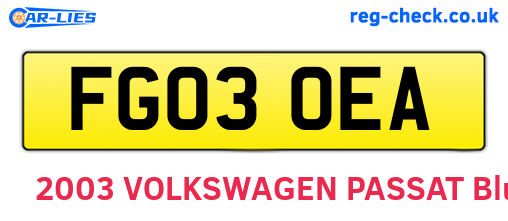 FG03OEA are the vehicle registration plates.