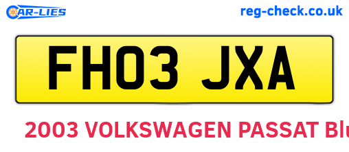 FH03JXA are the vehicle registration plates.