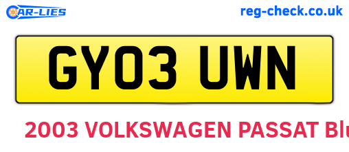 GY03UWN are the vehicle registration plates.