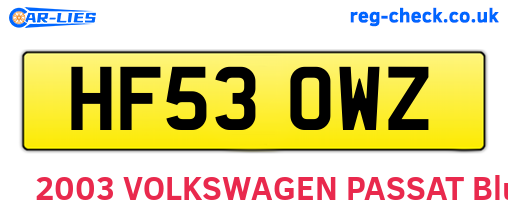 HF53OWZ are the vehicle registration plates.