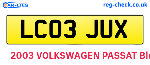 LC03JUX are the vehicle registration plates.