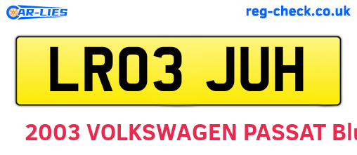 LR03JUH are the vehicle registration plates.