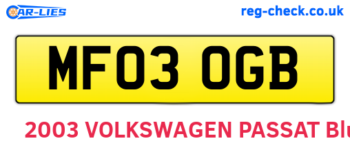 MF03OGB are the vehicle registration plates.