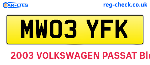 MW03YFK are the vehicle registration plates.