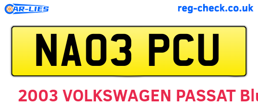 NA03PCU are the vehicle registration plates.