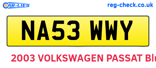 NA53WWY are the vehicle registration plates.