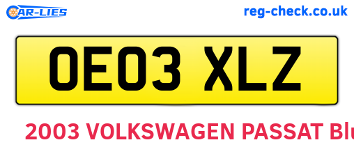 OE03XLZ are the vehicle registration plates.