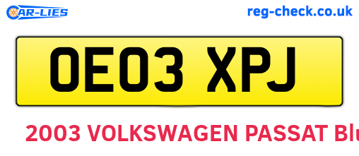 OE03XPJ are the vehicle registration plates.