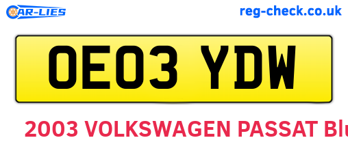 OE03YDW are the vehicle registration plates.