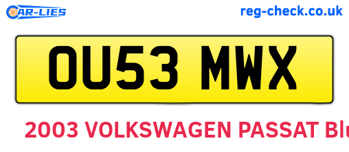 OU53MWX are the vehicle registration plates.