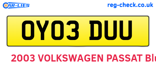 OY03DUU are the vehicle registration plates.