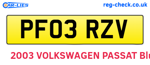 PF03RZV are the vehicle registration plates.