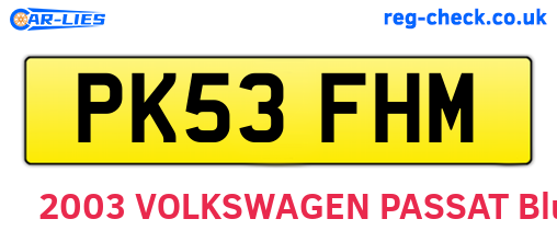 PK53FHM are the vehicle registration plates.