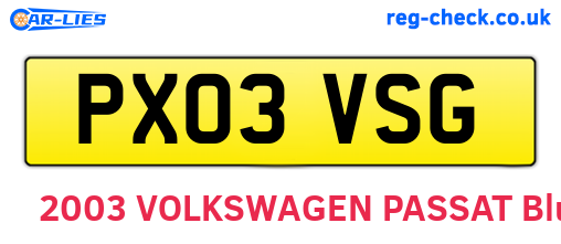 PX03VSG are the vehicle registration plates.