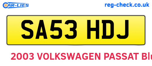 SA53HDJ are the vehicle registration plates.