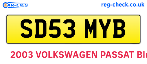 SD53MYB are the vehicle registration plates.