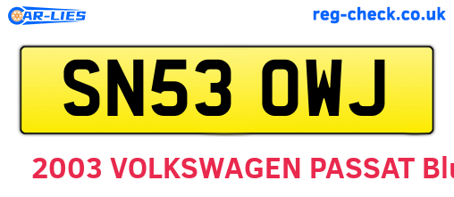 SN53OWJ are the vehicle registration plates.