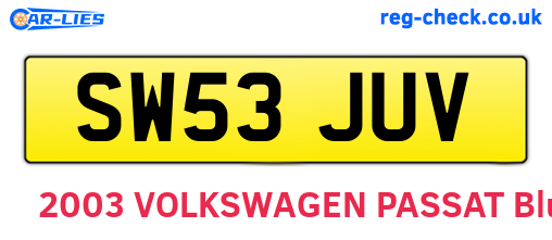 SW53JUV are the vehicle registration plates.