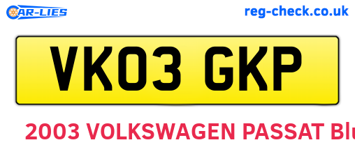 VK03GKP are the vehicle registration plates.