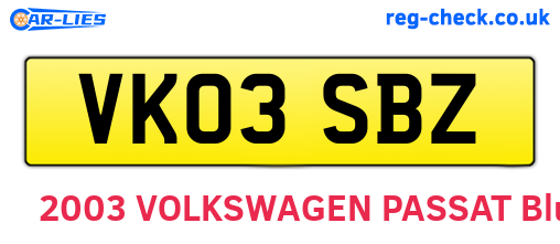 VK03SBZ are the vehicle registration plates.