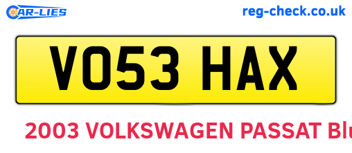 VO53HAX are the vehicle registration plates.
