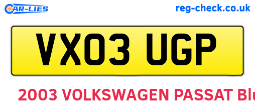 VX03UGP are the vehicle registration plates.