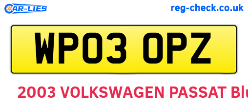 WP03OPZ are the vehicle registration plates.