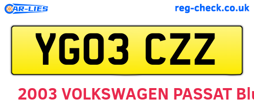 YG03CZZ are the vehicle registration plates.