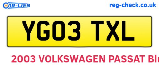 YG03TXL are the vehicle registration plates.