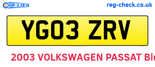 YG03ZRV are the vehicle registration plates.