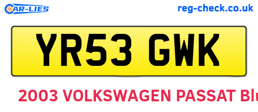 YR53GWK are the vehicle registration plates.