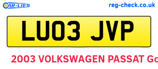 LU03JVP are the vehicle registration plates.