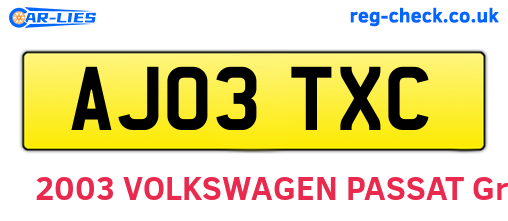 AJ03TXC are the vehicle registration plates.
