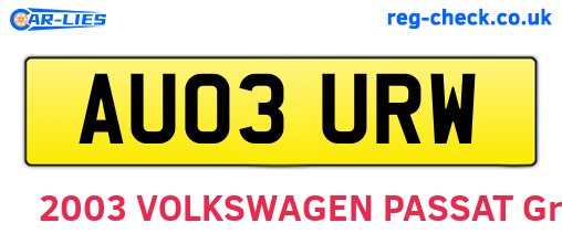 AU03URW are the vehicle registration plates.