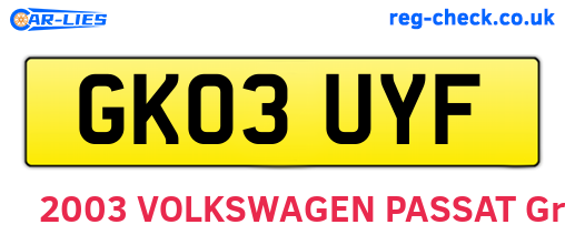 GK03UYF are the vehicle registration plates.