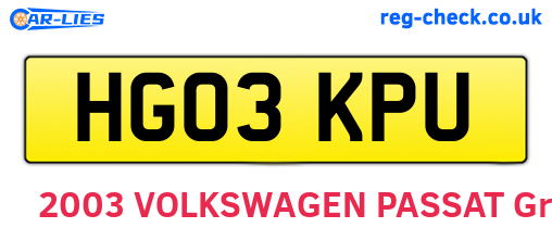 HG03KPU are the vehicle registration plates.
