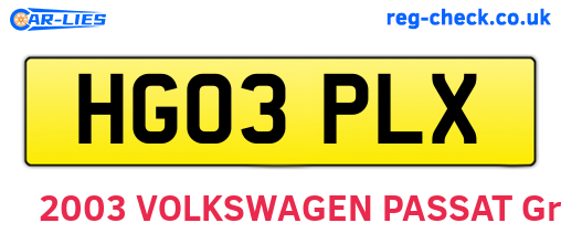 HG03PLX are the vehicle registration plates.
