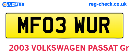 MF03WUR are the vehicle registration plates.