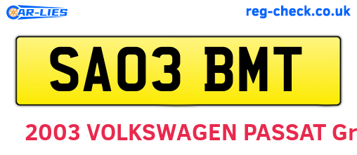 SA03BMT are the vehicle registration plates.