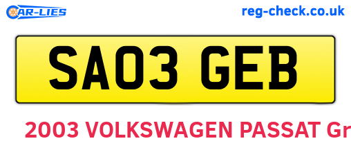 SA03GEB are the vehicle registration plates.